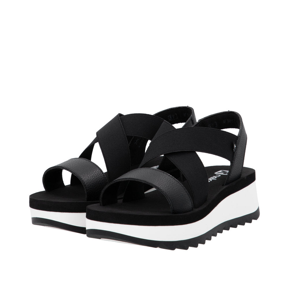 Rieker W3053-00 Ladies Black Leather Elasticated Sandals