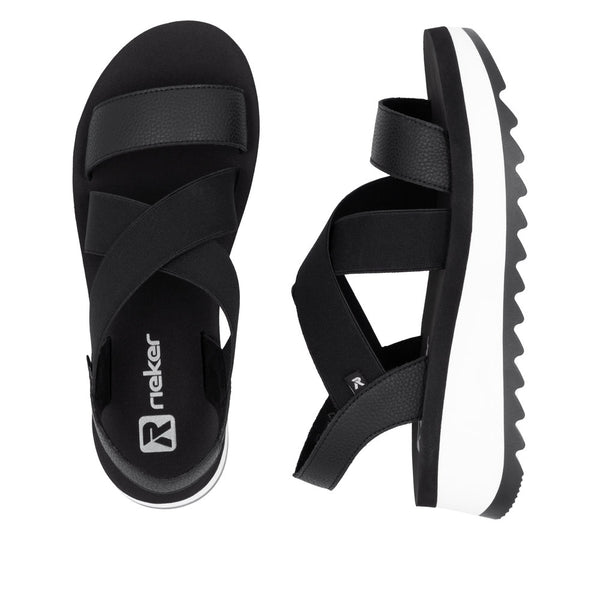 Rieker W3053-00 Ladies Black Leather Elasticated Sandals