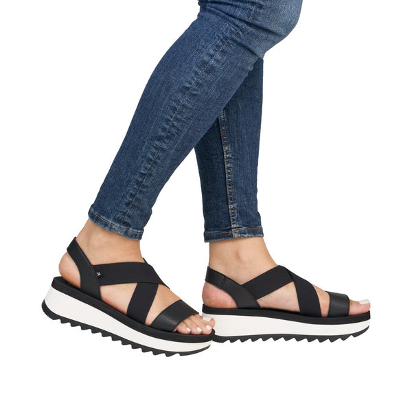 Rieker W3053-00 Ladies Black Leather Elasticated Sandals