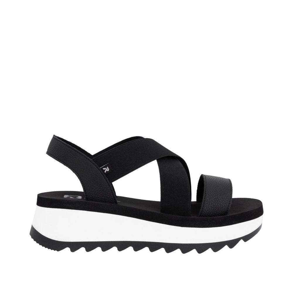 Rieker W3053-00 Ladies Black Leather Elasticated Sandals