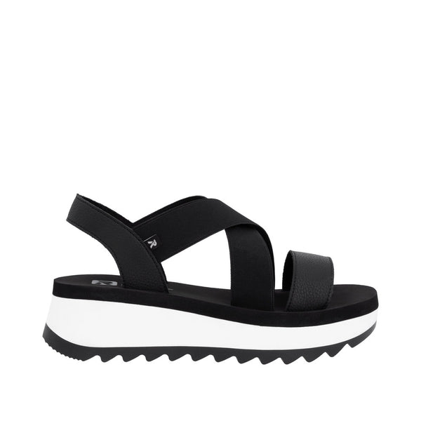 Rieker W3053-00 Ladies Black Leather Elasticated Sandals