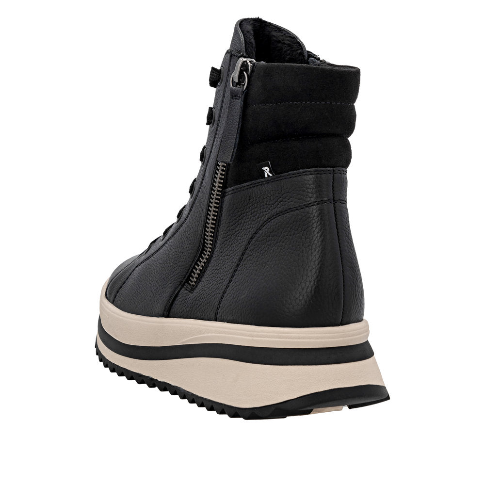 Rieker W3870-00 Ladies Black Leather Zip & Lace Ankle Boots