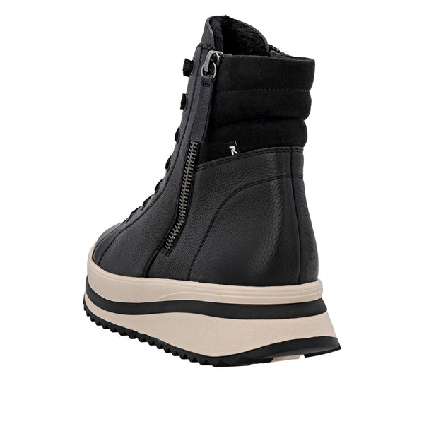 Rieker W3870-00 Ladies Black Leather Zip & Lace Ankle Boots