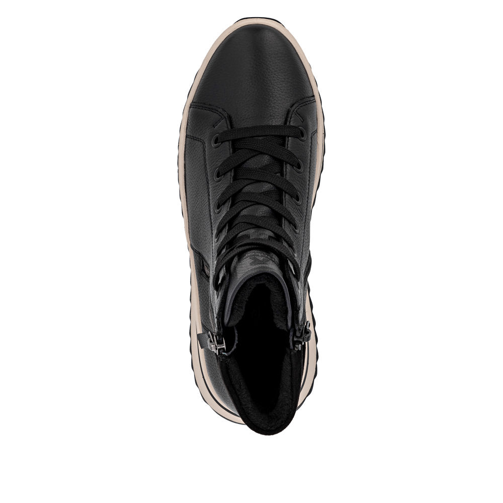 Rieker W3870-00 Ladies Black Leather Zip & Lace Ankle Boots