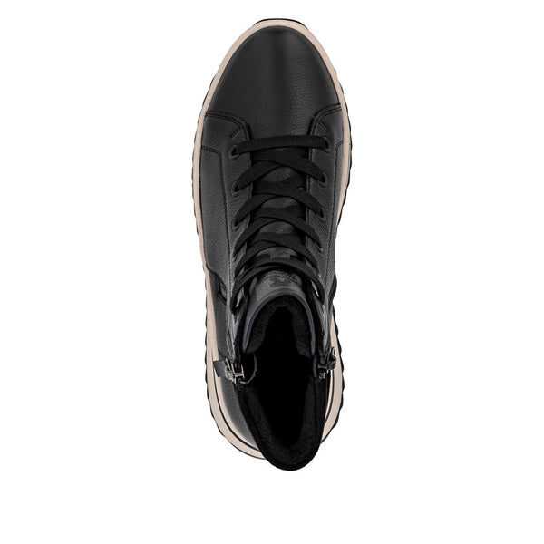 Rieker W3870-00 Ladies Black Leather Zip & Lace Ankle Boots
