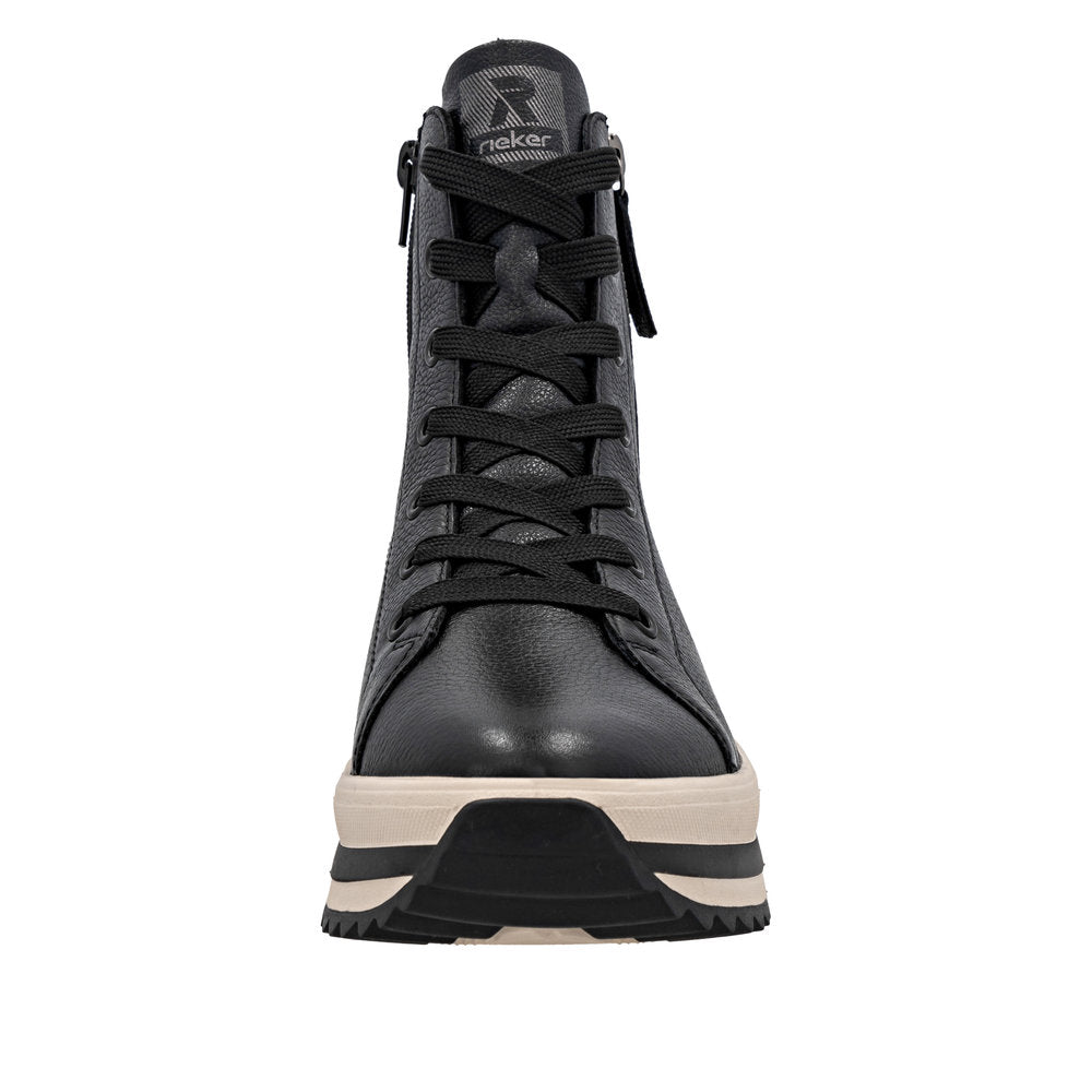 Rieker W3870-00 Ladies Black Leather Zip & Lace Ankle Boots