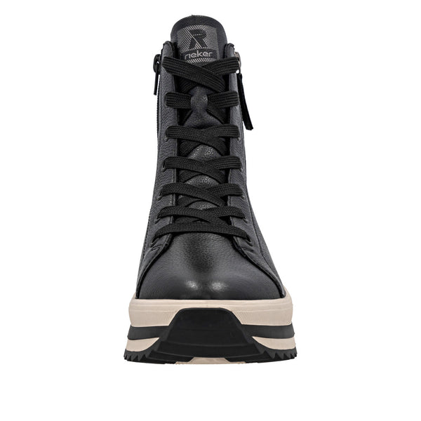 Rieker W3870-00 Ladies Black Leather Zip & Lace Ankle Boots