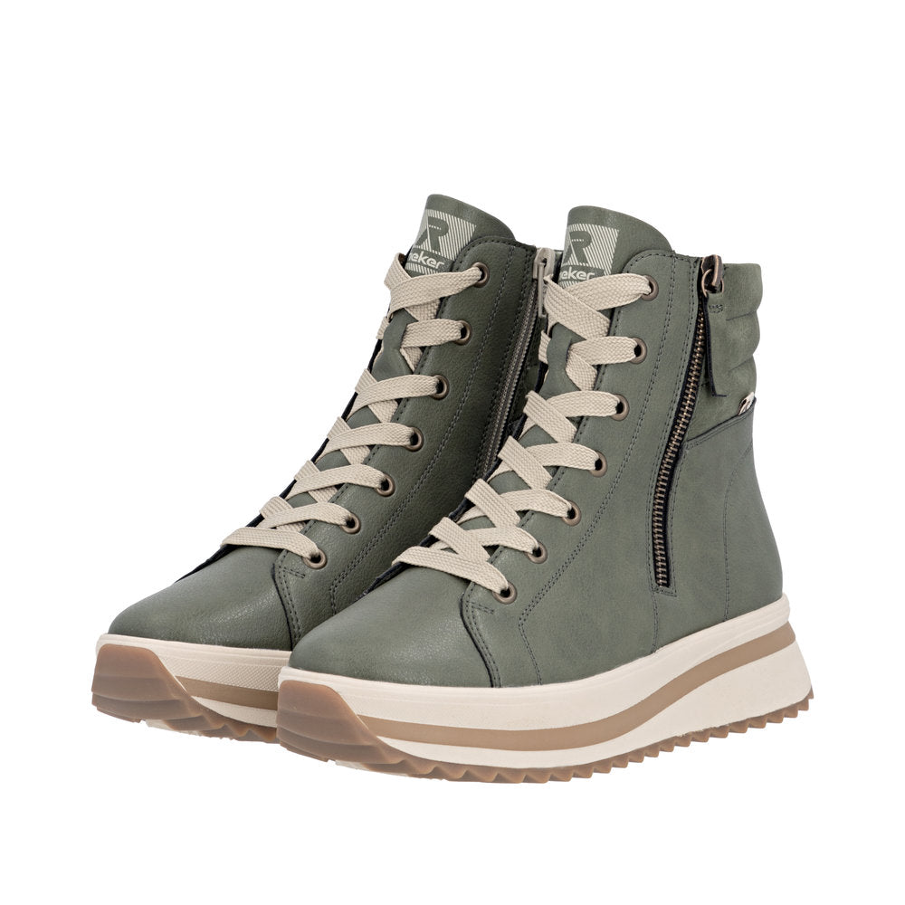 Rieker W3870-54 Ladies Brown Leather Zip & Lace Ankle Boots