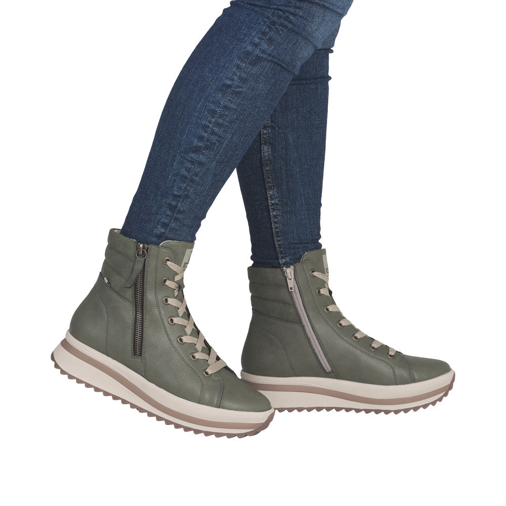 Rieker W3870-54 Ladies Brown Leather Zip & Lace Ankle Boots