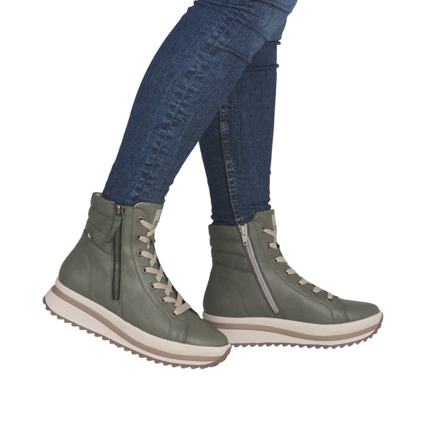 Rieker W3870-54 Ladies Brown Leather Zip & Lace Ankle Boots