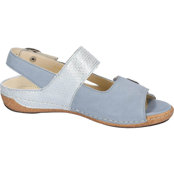 Waldlaufer Heliett Ladies Wide Blue Nubuck Touch Fastening Sandals with open toe and adjustable strap.
