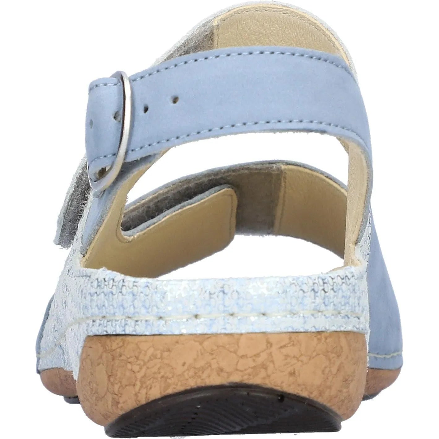 Waldlaufer Heliett ladies wide fit blue nubuck touch-fastening sandals with cushioned footbed and comfort sole.