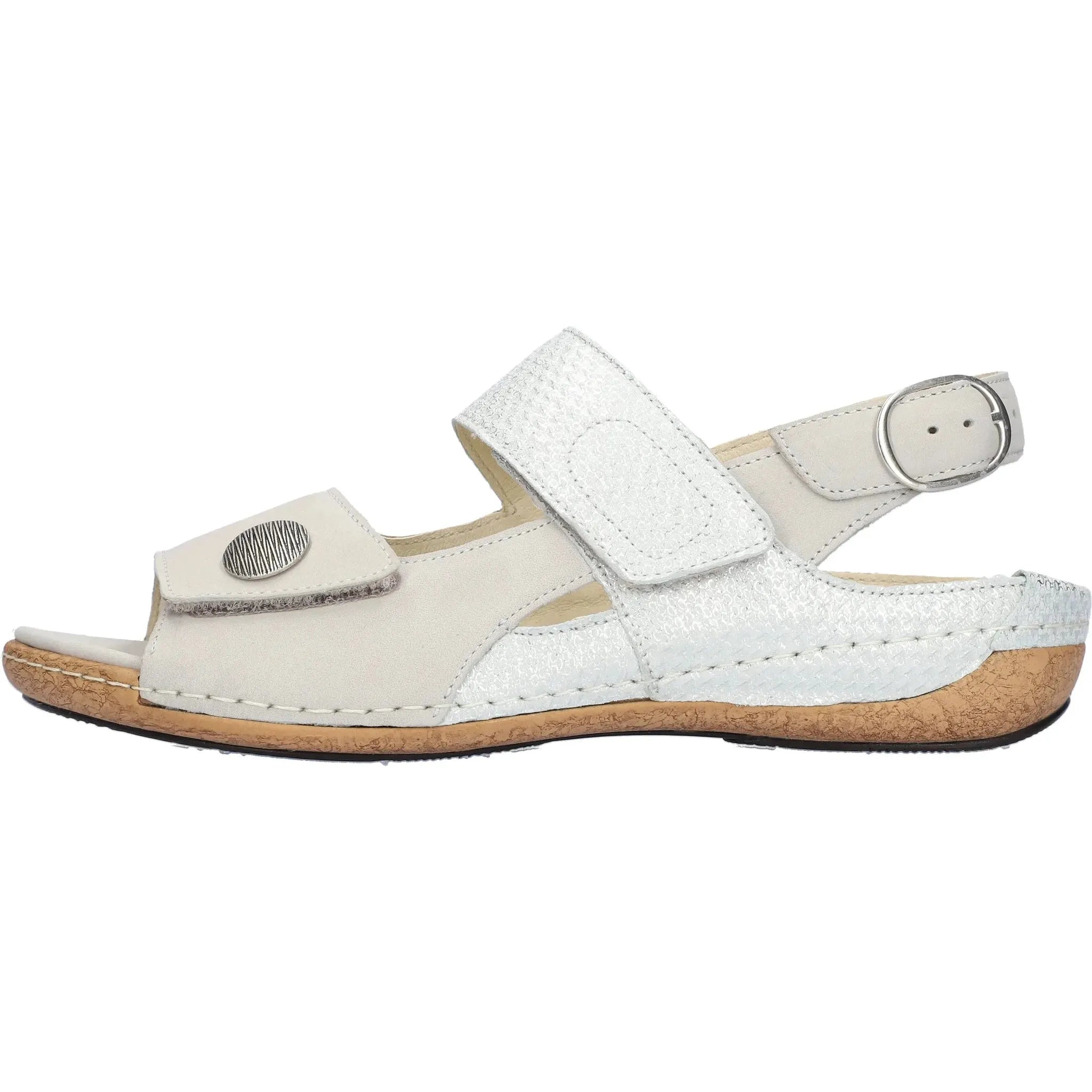 Waldlaufer 342002 212 424 Heliett Ladies Wide Grey/Silver Nubuck Touch Fastening Sandals