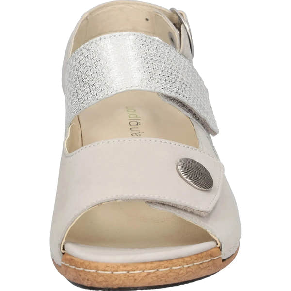 Waldlaufer 342002 212 424 Heliett Ladies Wide Grey/Silver Nubuck Touch Fastening Sandals