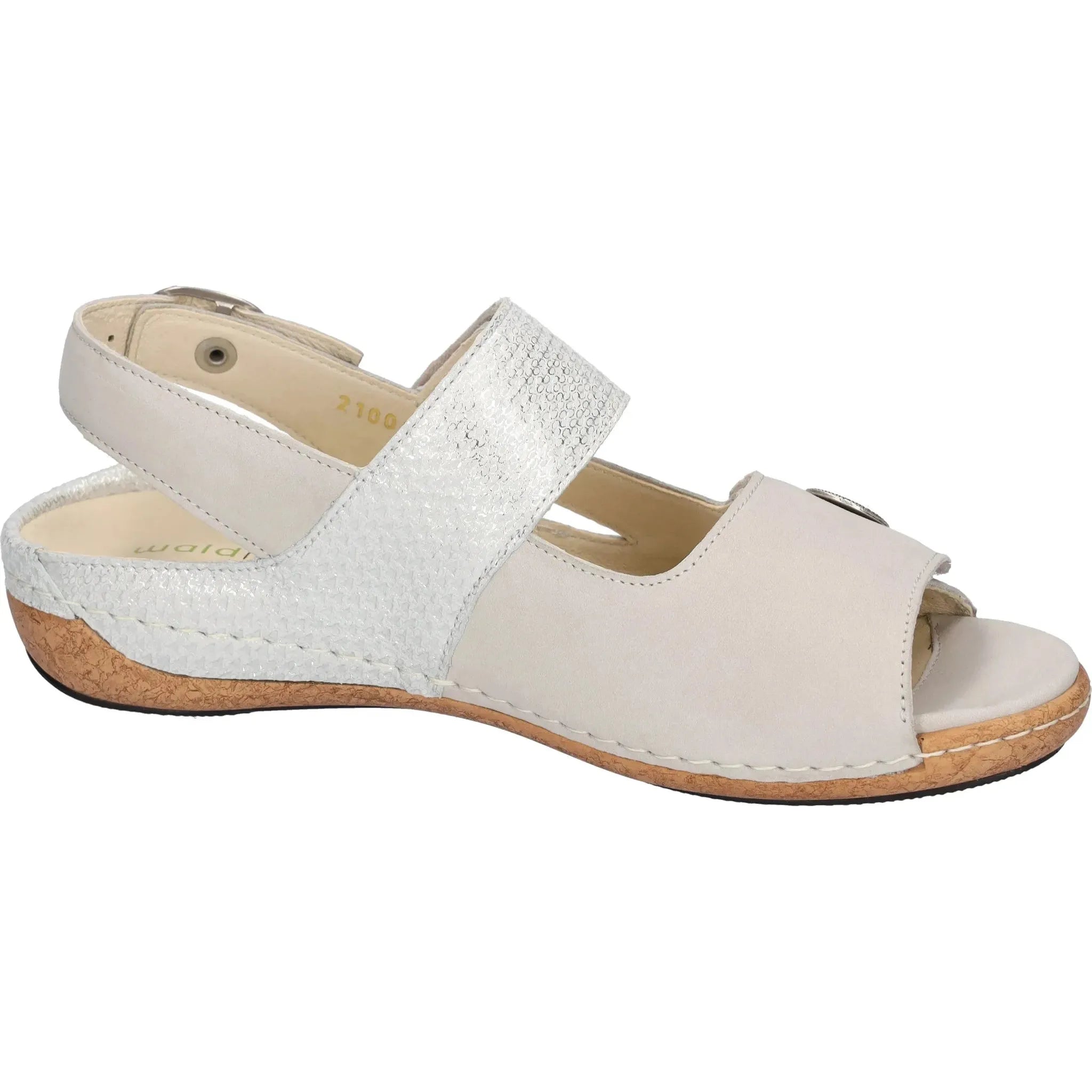 Waldlaufer 342002 212 424 Heliett Ladies Wide Grey/Silver Nubuck Touch Fastening Sandals