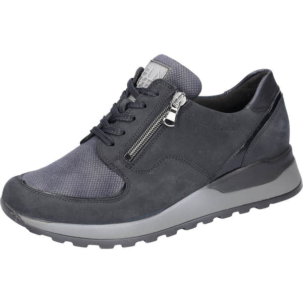 Waldlaufer 364H15 402 194 - Hiroko Ladies Wide Navy Suede Arch Support Zip & Lace Shoe-elevate your sole
