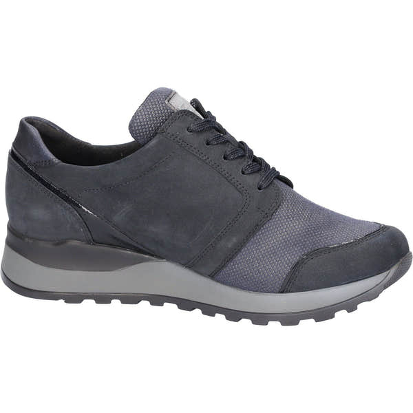 Waldlaufer 364H15 402 194 - Hiroko Ladies Wide Navy Suede Arch Support Zip & Lace Shoe-elevate your sole
