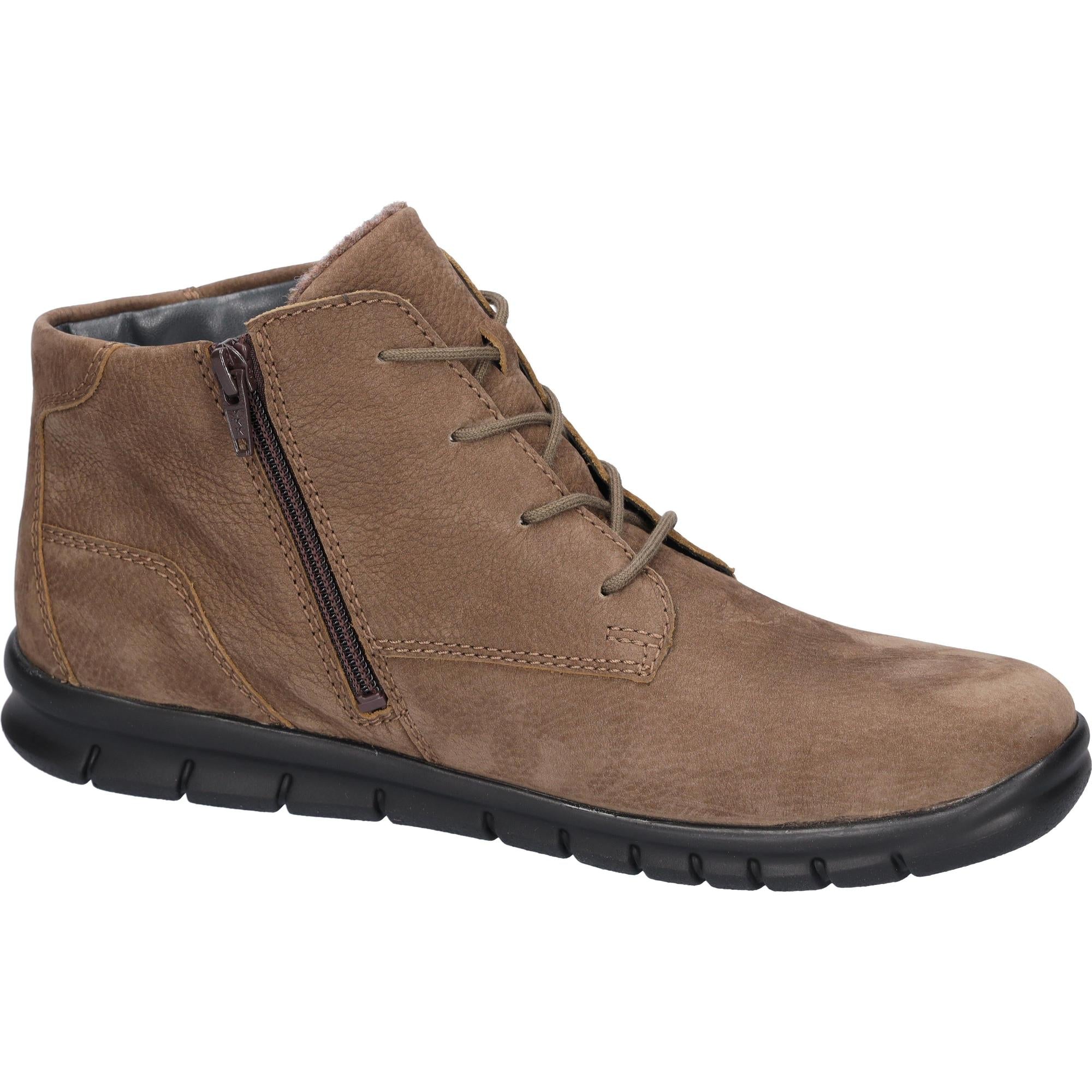 Waldlaufer Hector men's wide brown leather lace-up shoes with arch support and side zipper.