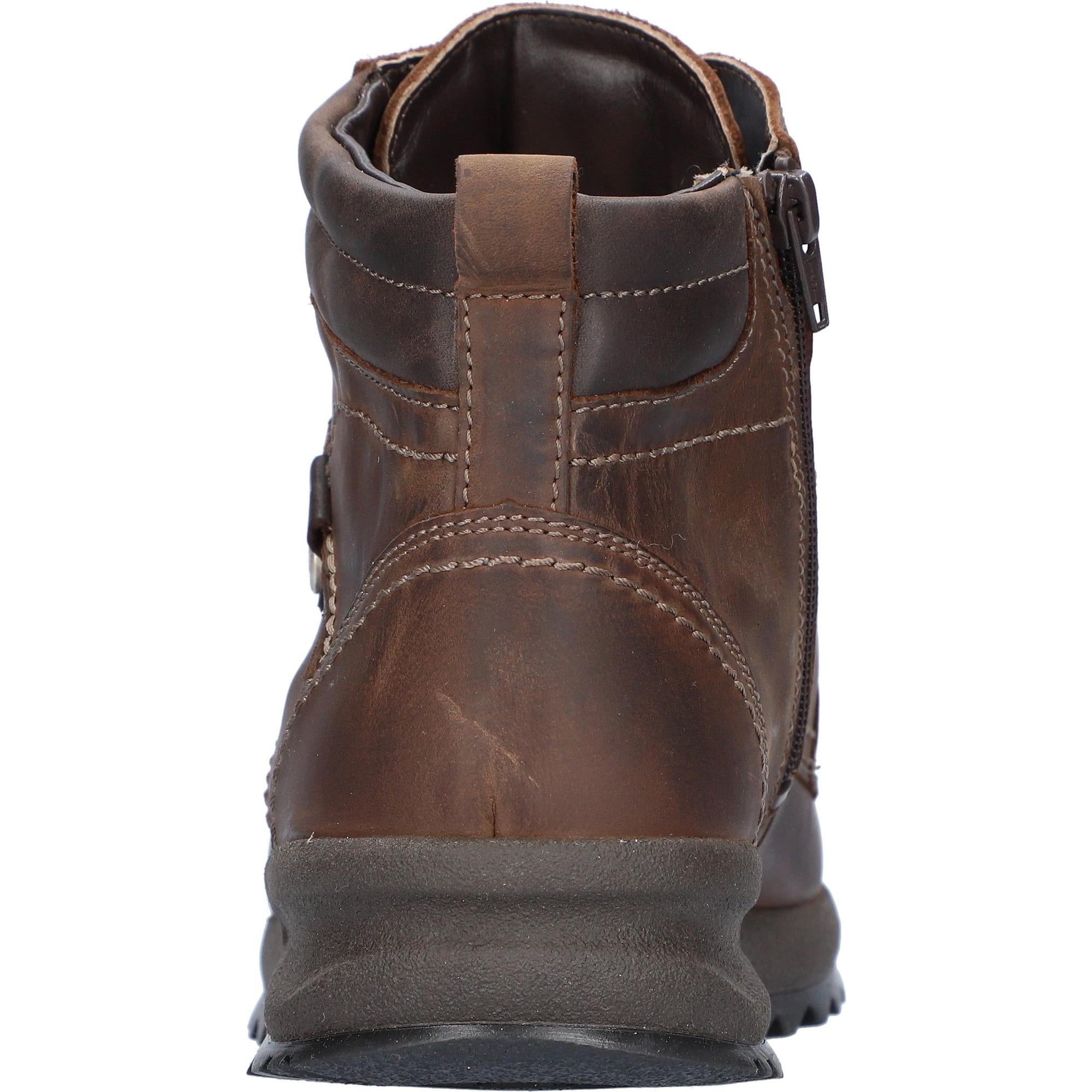 Waldlaufer Helle Men's Wide Brown Leather Ankle Boots with Zip and Lace, Arch Support, and Durable Sole.