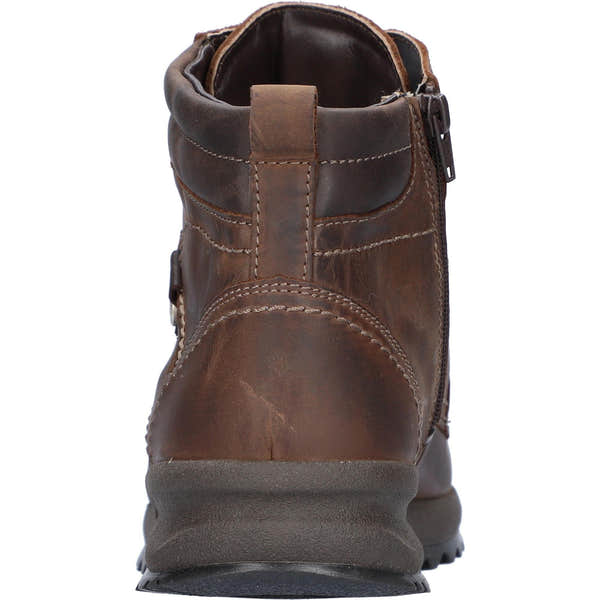 Waldlaufer Helle Men's Wide Brown Leather Ankle Boots with Zip and Lace, Arch Support, and Durable Sole.