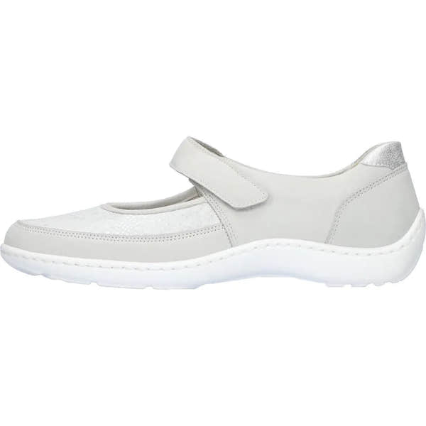 Waldlaufer Henni ladies wide-fit grey nubuck shoes with arch support and touch fastening strap.