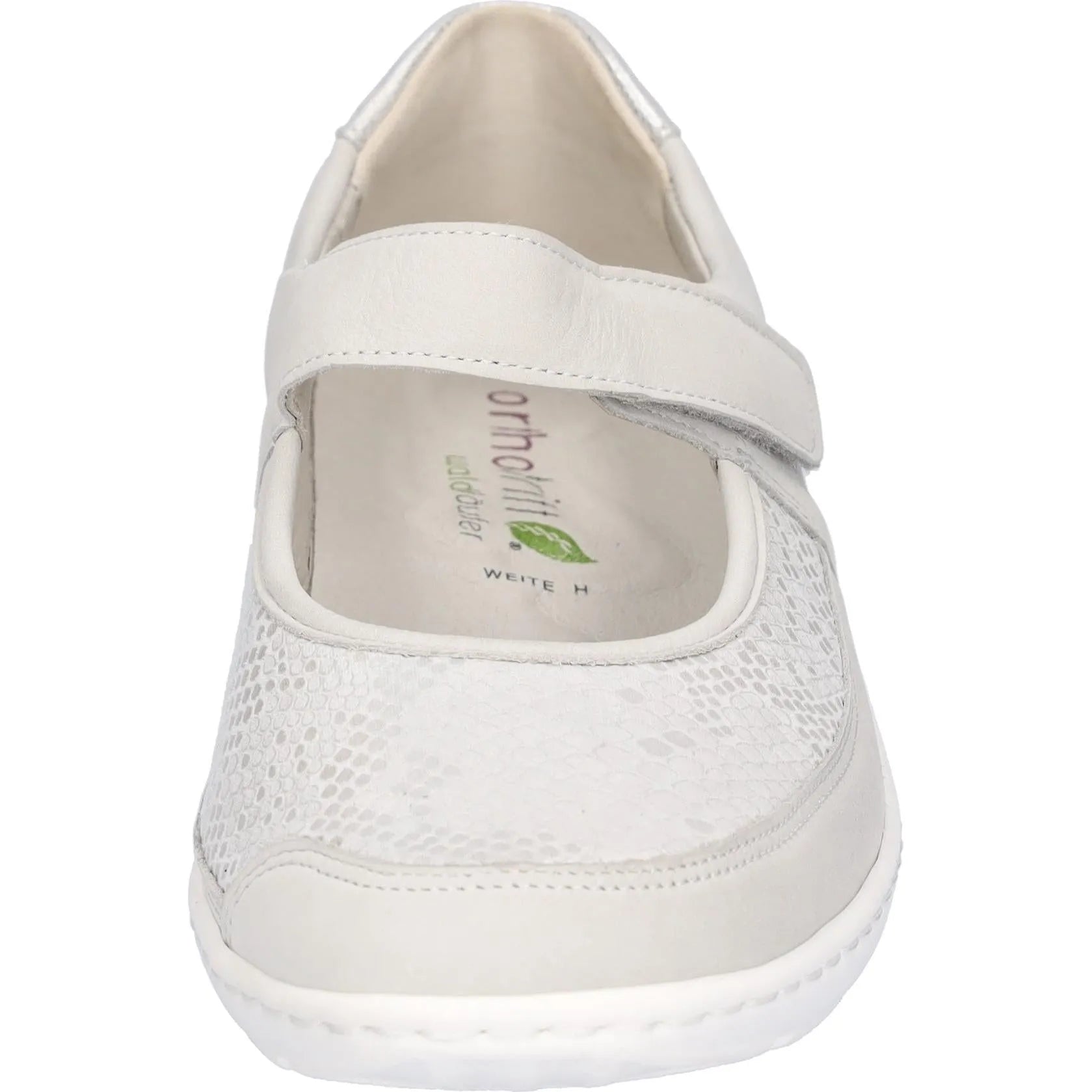 Waldlaufer women's wide-fit grey nubuck arch support shoe with touch fastening, designed for comfort and style.