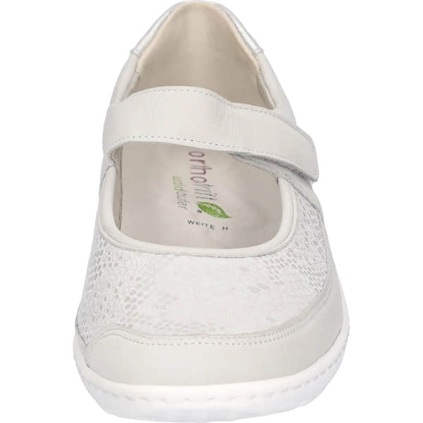 Waldlaufer women's wide-fit grey nubuck arch support shoe with touch fastening, designed for comfort and style.