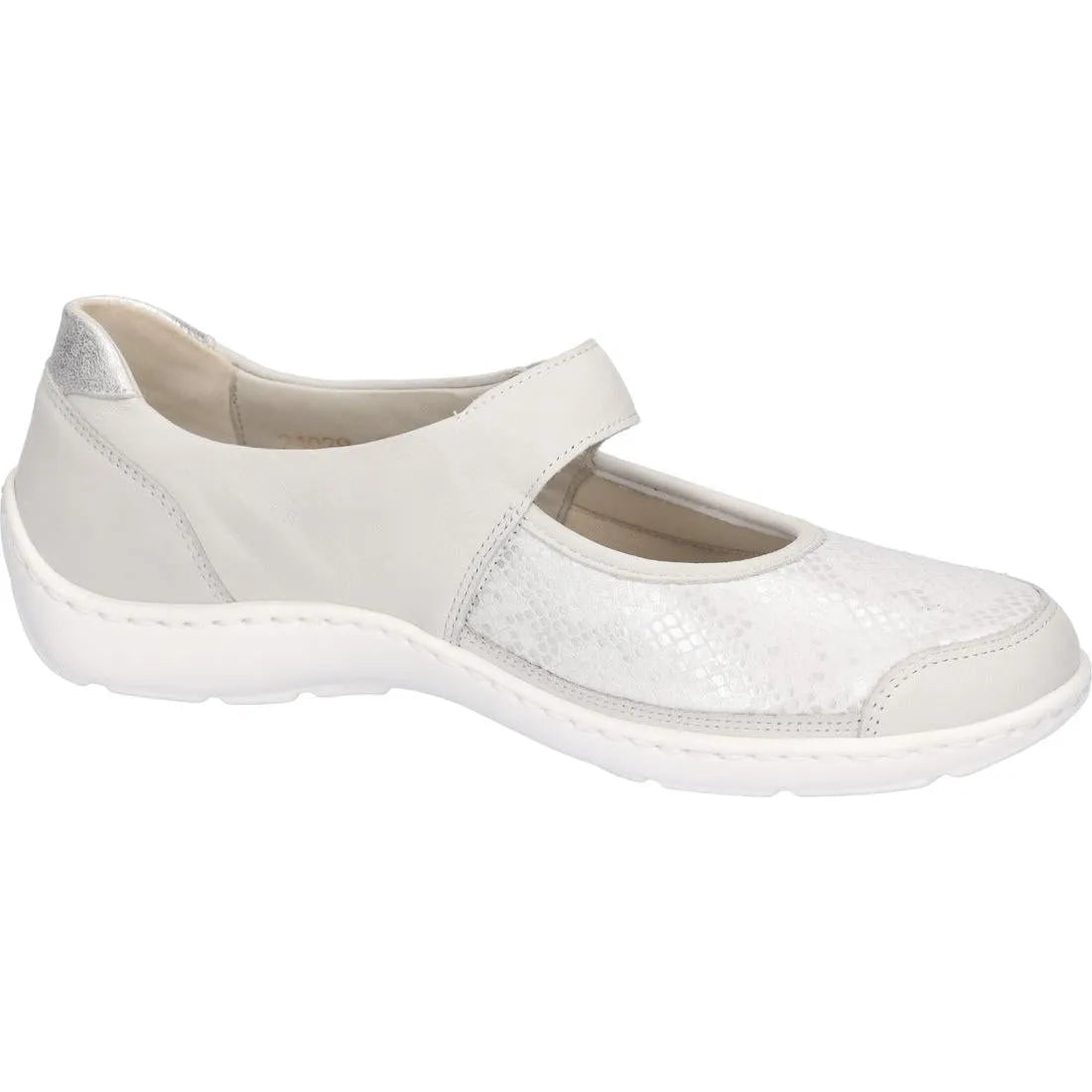 Waldlaufer Henni Ladies Wide Fit Grey Nubuck Touch Fastening Shoes with arch support and comfortable design.