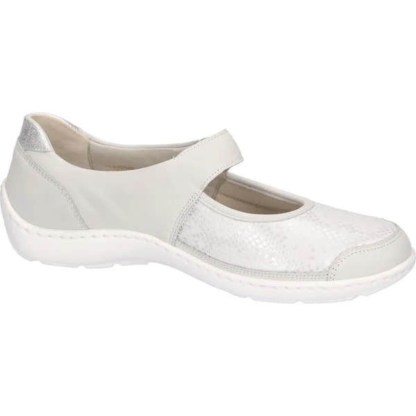 Waldlaufer Henni Ladies Wide Fit Grey Nubuck Touch Fastening Shoes with arch support and comfortable design.