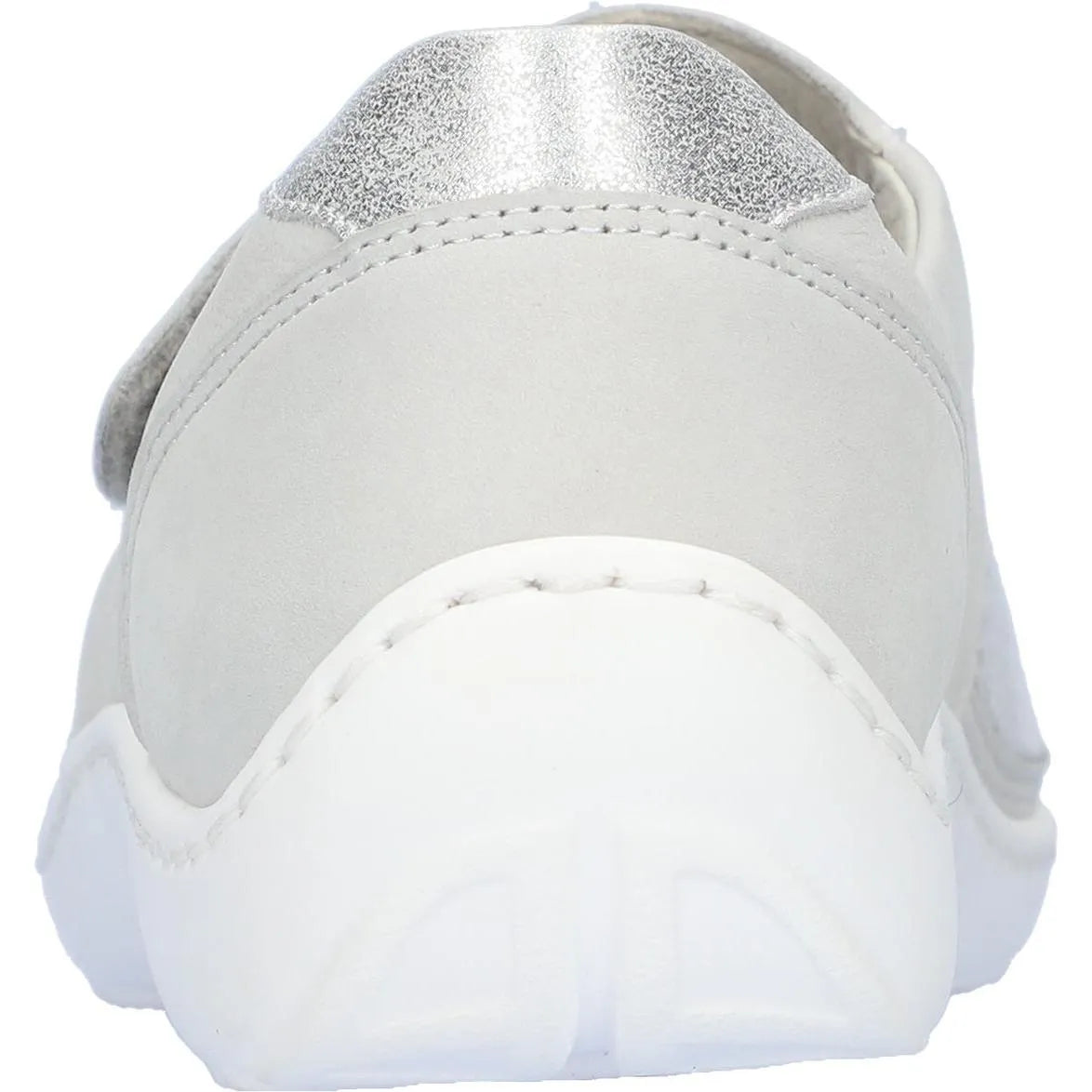 Waldlaufer Henni Ladies Wide Fit Grey Nubuck Shoes with Arch Support and Touch Fastening, back view.