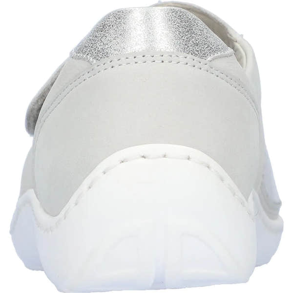 Waldlaufer Henni Ladies Wide Fit Grey Nubuck Shoes with Arch Support and Touch Fastening, back view.
