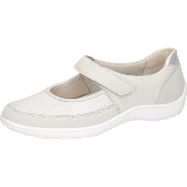 Waldlaufer Henni ladies' wide fit white nubuck shoes with arch support and touch-fastening strap, lightweight and comfortable.