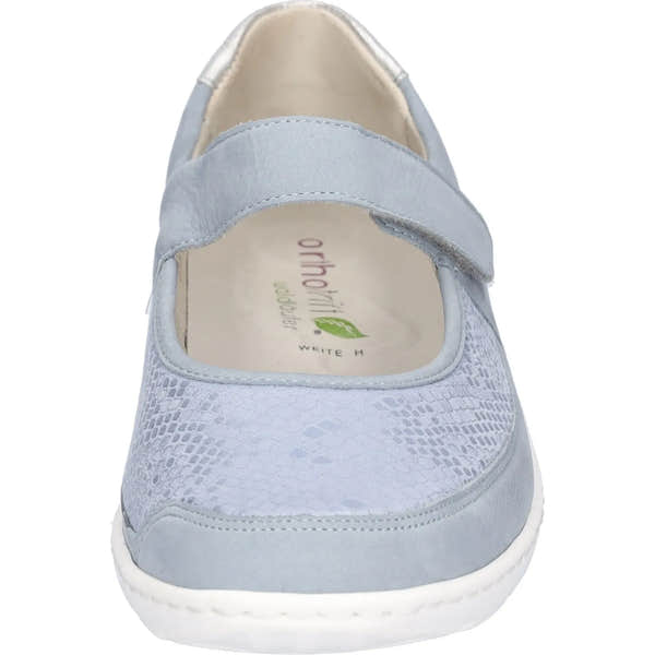 Waldlaufer Henni women's wide-fit shoes with denim nubuck upper, arch support, touch fastening, and slip-on design.