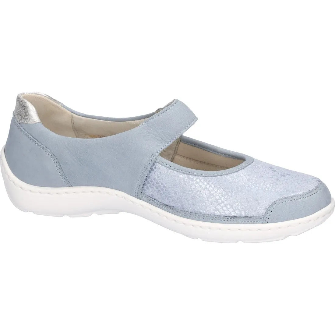 Waldlaufer Henni women's wide-fit denim nubuck shoes with arch support, touch fastening, and breathable design.