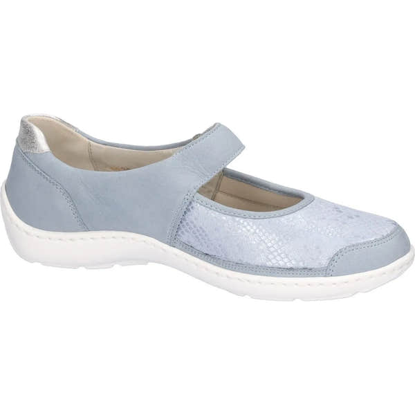 Waldlaufer Henni women's wide-fit denim nubuck shoes with arch support, touch fastening, and breathable design.