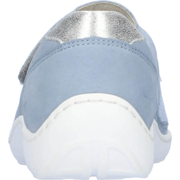 Waldlaufer Henni women's wide denim nubuck sneakers with arch support and touch fastening straps.
