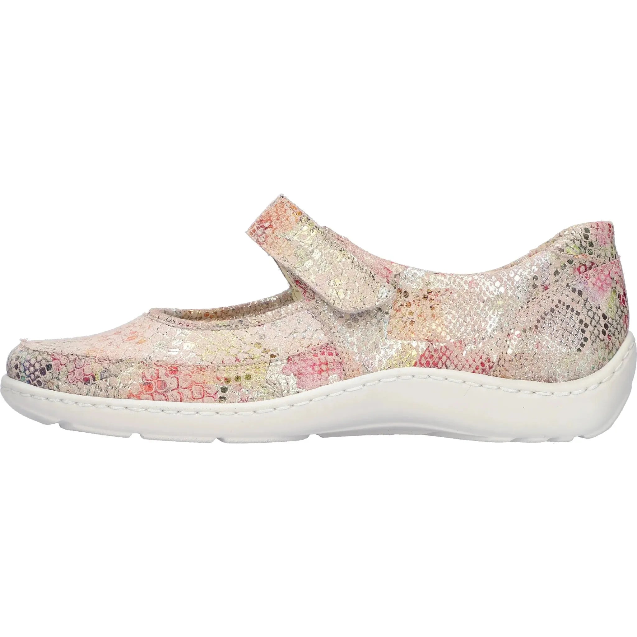 Waldlaufer 496H33 328 264 Henni women's wide fit nubuck shoes with touch fastening, featuring a multicolored pattern and slip-on style.