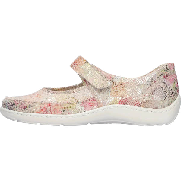 Waldlaufer 496H33 328 264 Henni women's wide fit nubuck shoes with touch fastening, featuring a multicolored pattern and slip-on style.