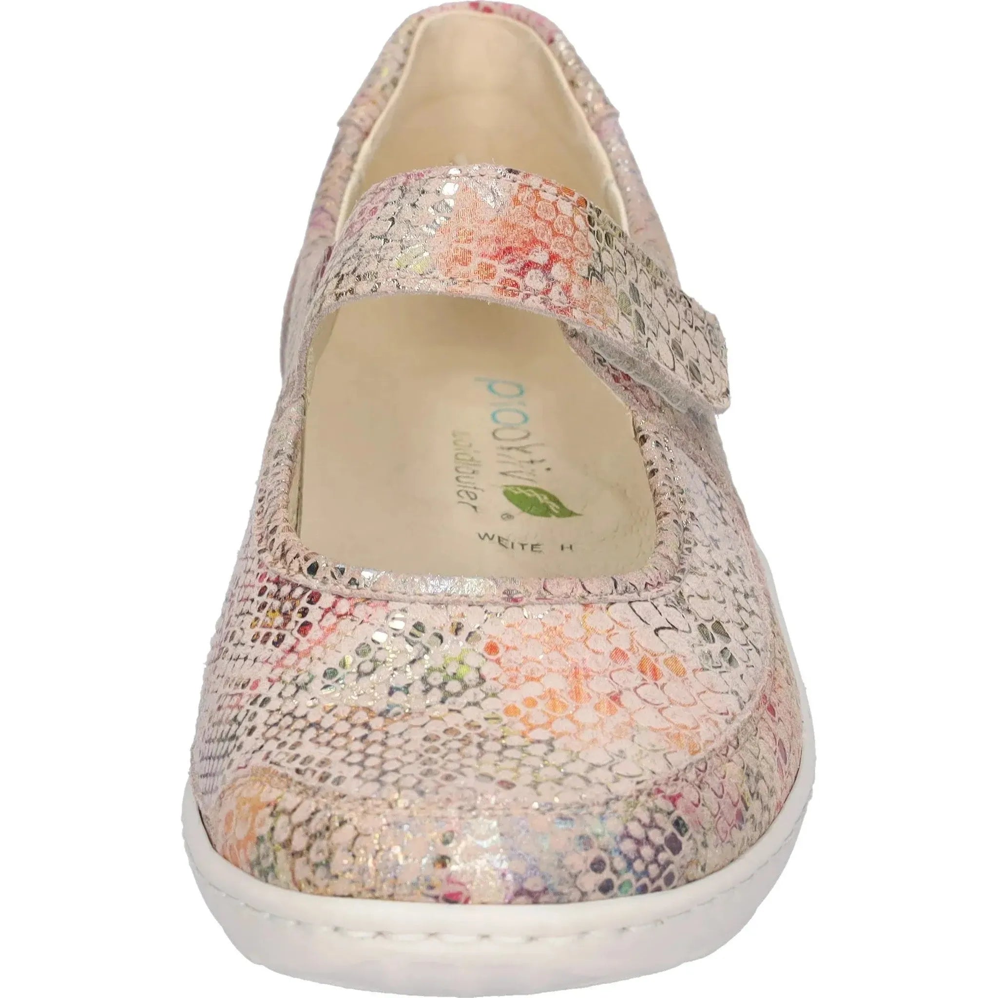 Waldlaufer Henni Ladies Wide Multi-Nubuck Touch Fastening Shoes with colorful iridescent pattern and comfortable fit.
