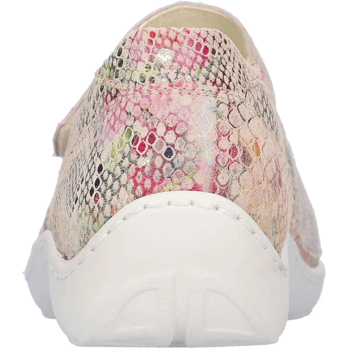 Waldlaufer Henni ladies wide-fit multi-colored nubuck shoes with touch fastening, stylish pattern, and white sole.