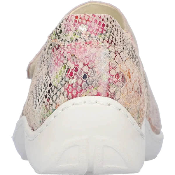 Waldlaufer Henni ladies wide-fit multi-colored nubuck shoes with touch fastening, stylish pattern, and white sole.