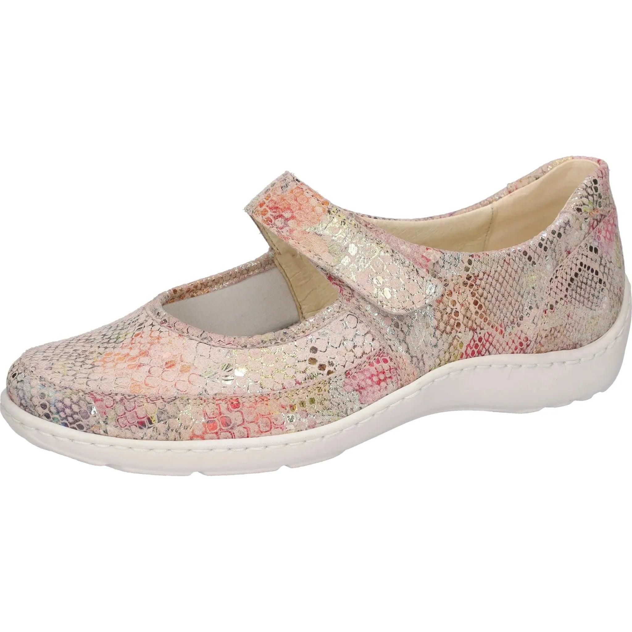 Waldlaufer Henni Ladies Wide Multi Nubuck Touch Fastening Shoes with metallic accents and textured pattern.