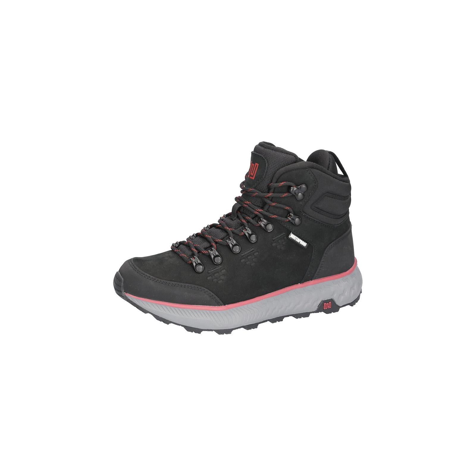 Waldlaufer 545971 101 001 H-Milli women's Wide Black Nubuck Arch Support Waterproof Lace Up Ankle Boots, inner side view.