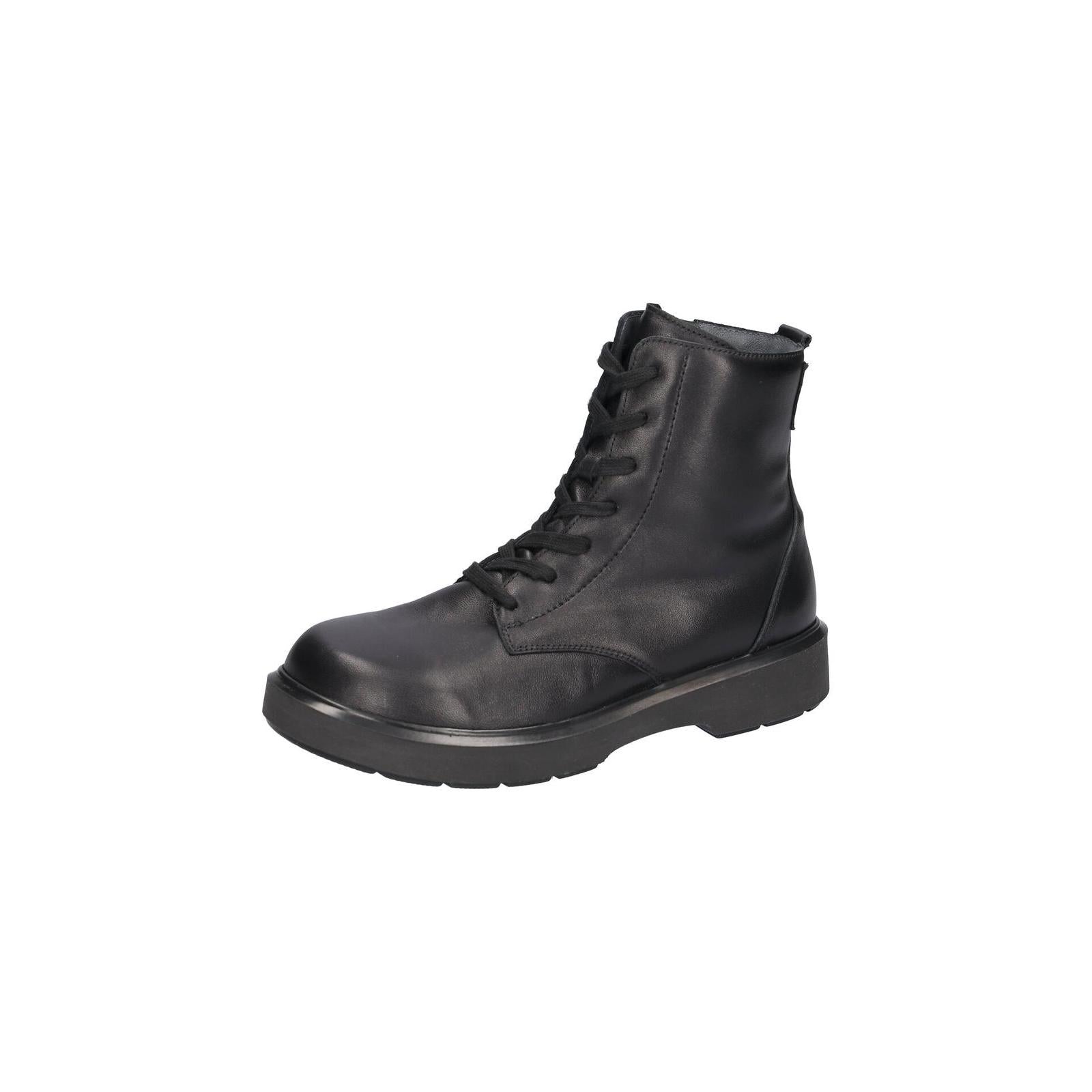 Waldlaufer 564801 144 001 H-Quinn women's Wide Black Leather Arch Support Zip & Lace Ankle Boots, inner side view.