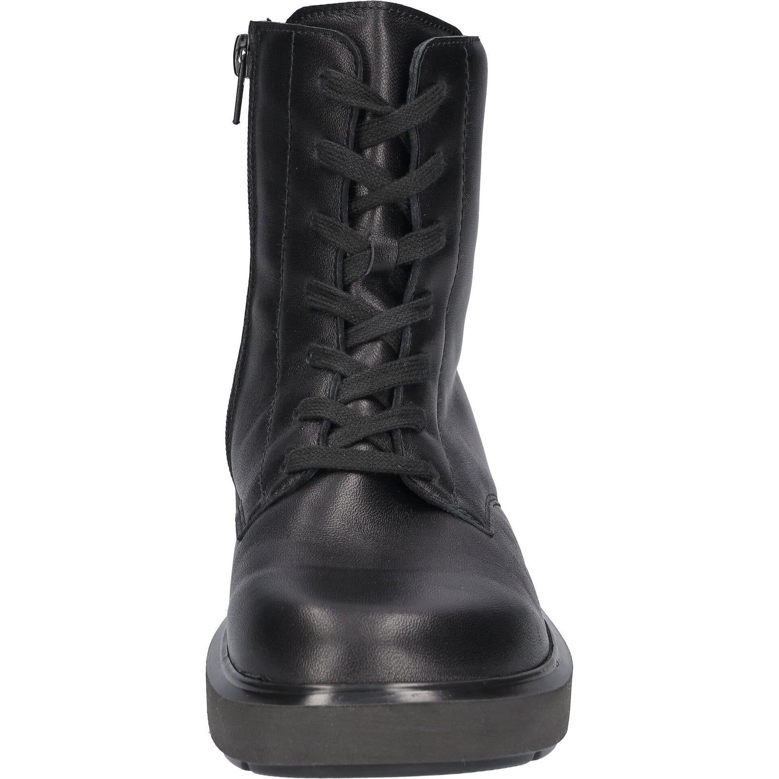 Waldlaufer 564801 144 001 H-Quinn women's Wide Black Leather Arch Support Zip & Lace Ankle Boots, outer side view.