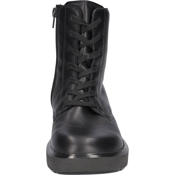 Waldlaufer 564801 144 001 H-Quinn women's Wide Black Leather Arch Support Zip & Lace Ankle Boots, outer side view.