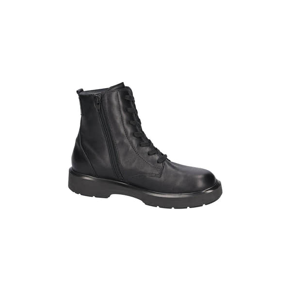 Waldlaufer 564801 144 001 H-Quinn women's Wide Black Leather Arch Support Zip & Lace Ankle Boots, rear three-quarter view.