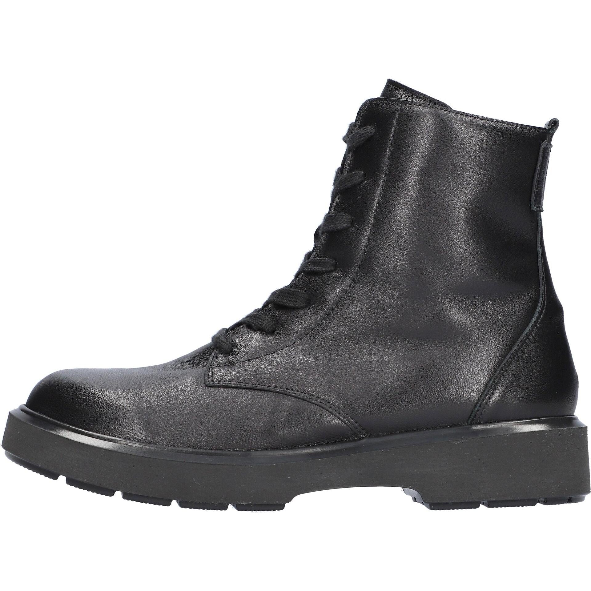 Waldlaufer 564801 144 001 H-Quinn women's Wide Black Leather Arch Support Zip & Lace Ankle Boots, front three-quarter view.