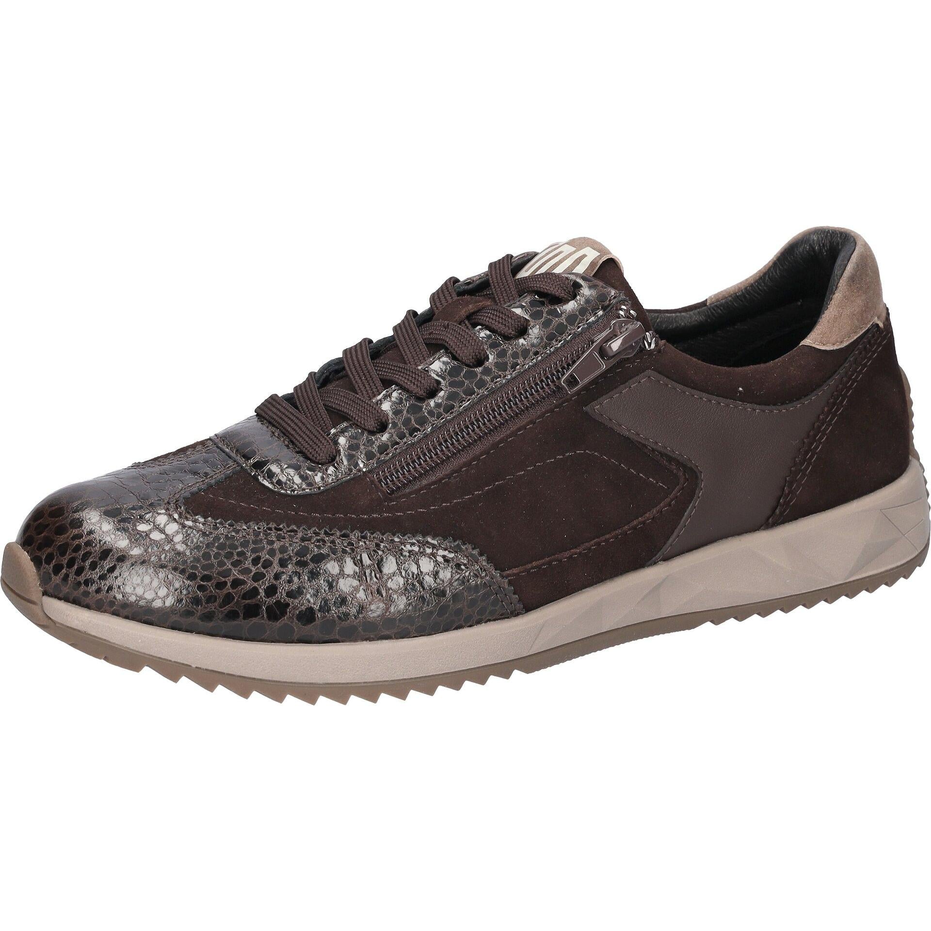 Waldlaufer 598002 102 192 H-Janett women's Wide Brown Leather Arch Support Zip & Lace Trainers, inner side view.