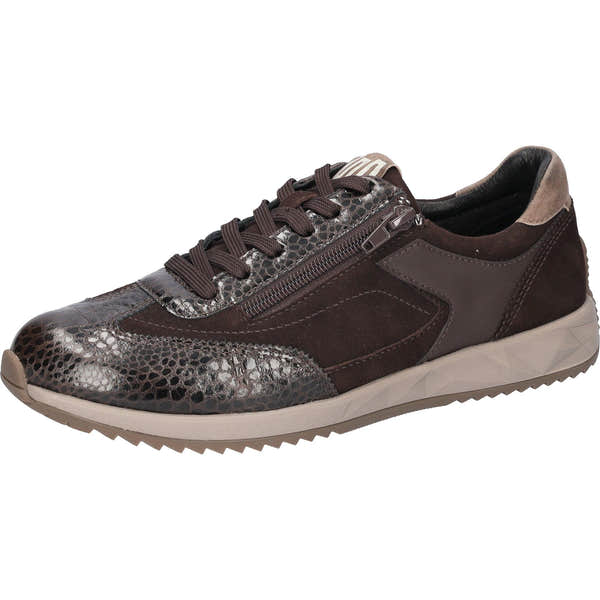 Waldlaufer 598002 102 192 H-Janett women's Wide Brown Leather Arch Support Zip & Lace Trainers, inner side view.